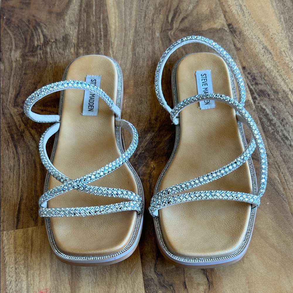 Steve Madden Sparkling Silver Strappy Sandals